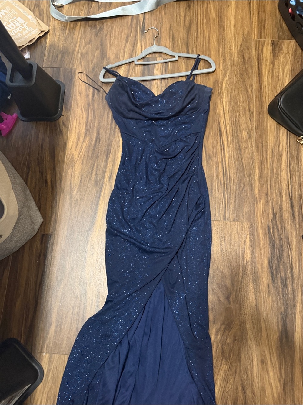 Windsor Navy Sparkle Draped Cowl Maxi Dress - Picture 4 of 5